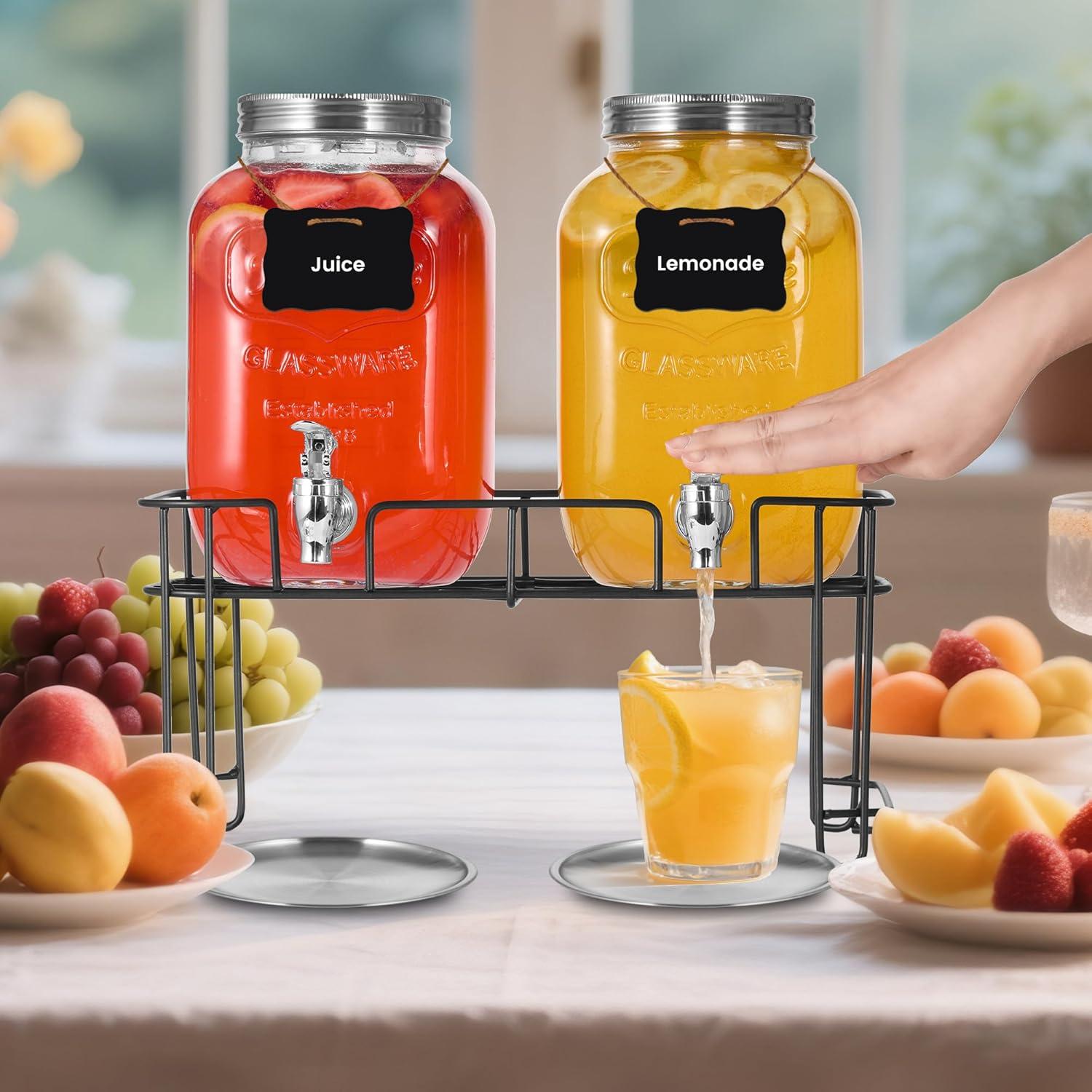 2 Dispensadores de Bebidas de Vidrio Quald 3.78L con Grifo