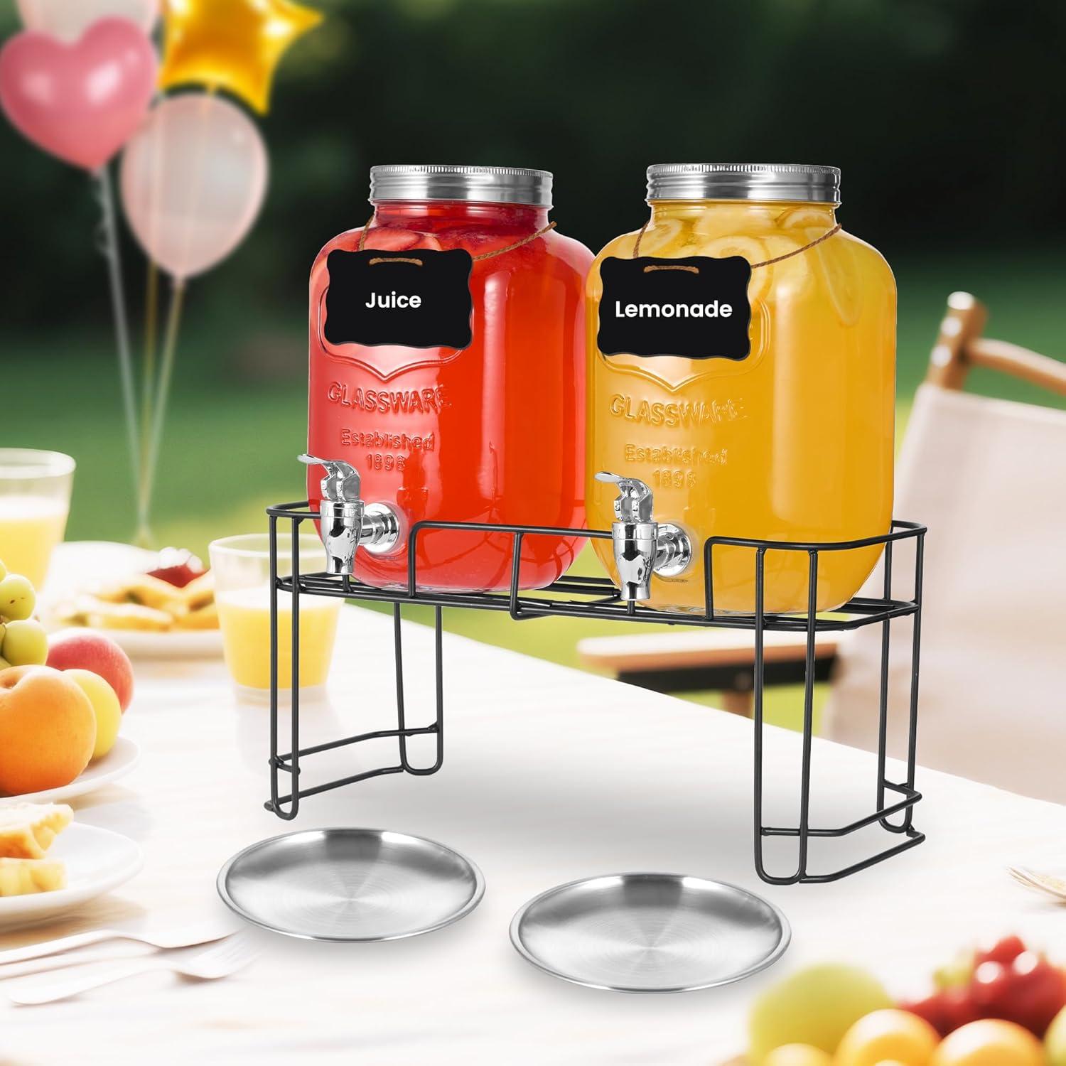 2 Dispensadores de Bebidas de Vidrio Quald 3.78L con Grifo