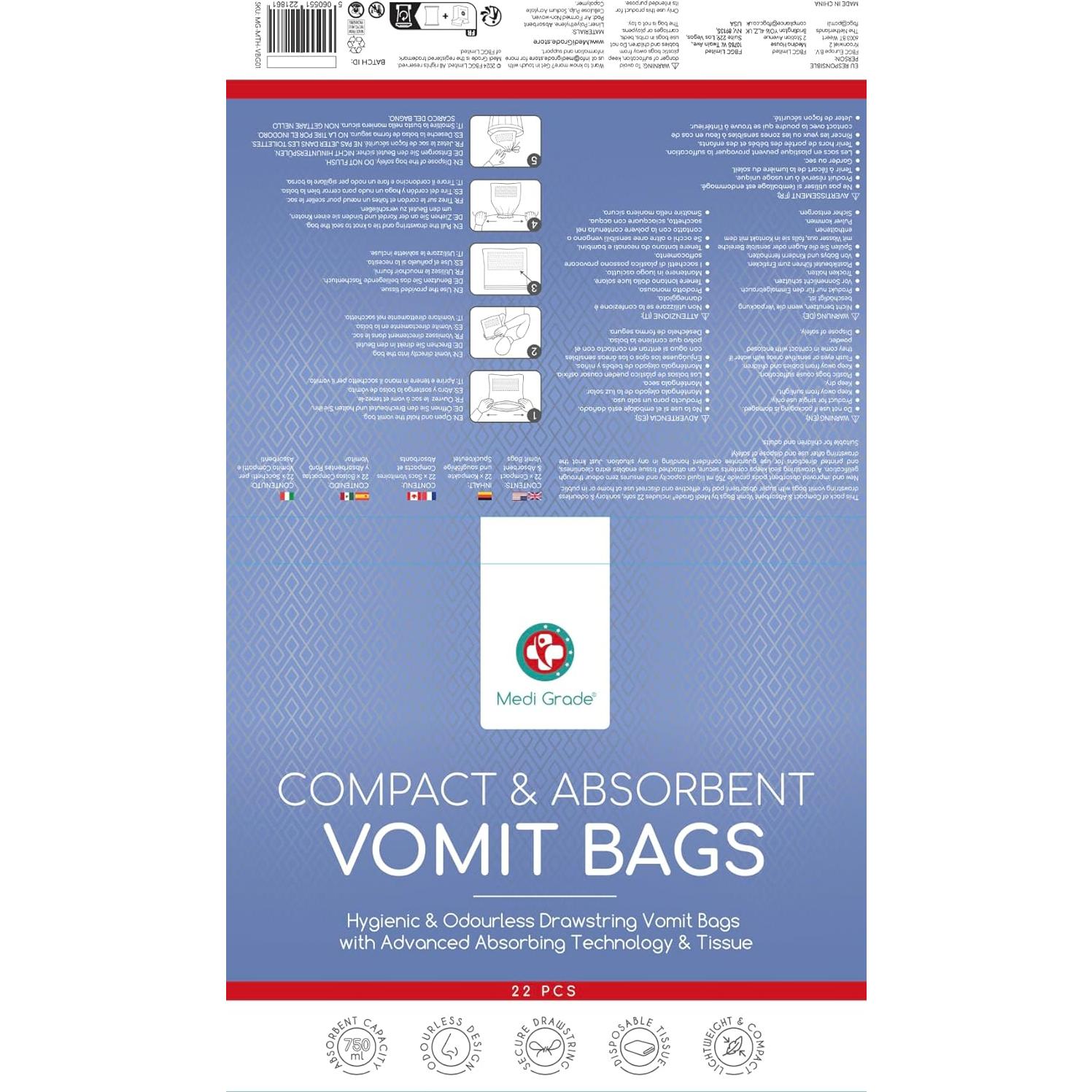 Bolsas Desechables para Vómito Medi Grade - 22 Piezas Absorbentes