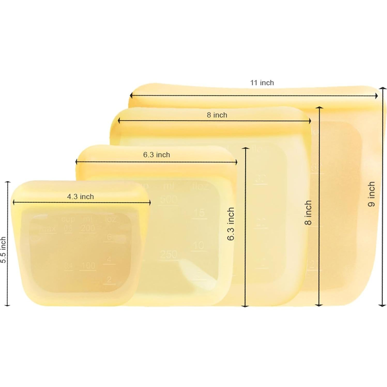 Set de 5 Bolsas de Silicona Reutilizables purifyou 170g a 1814g