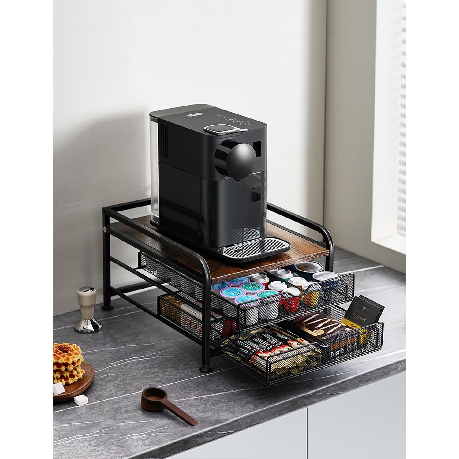 Organizador de Cápsulas de Café SereneHome - Madera y Metal, 2 Cajones