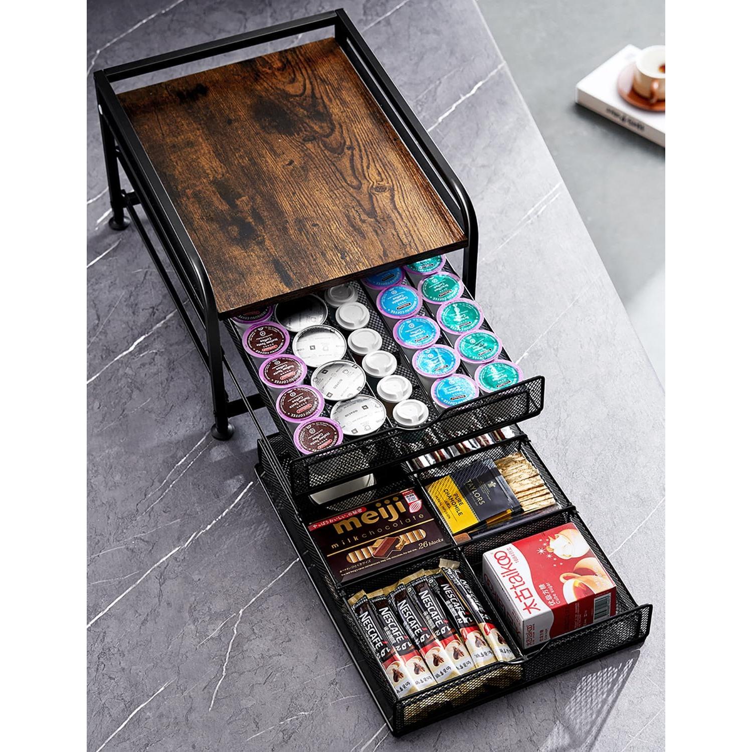 Organizador de Cápsulas de Café SereneHome - Madera y Metal, 2 Cajones