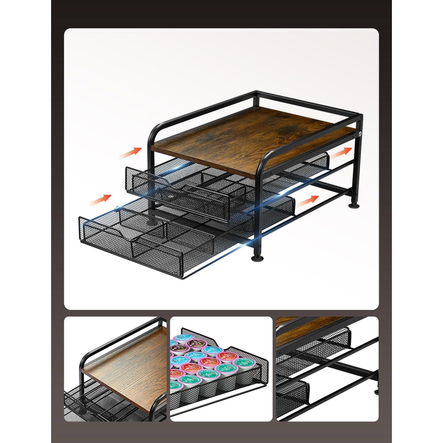 Organizador de Cápsulas de Café SereneHome - Madera y Metal, 2 Cajones