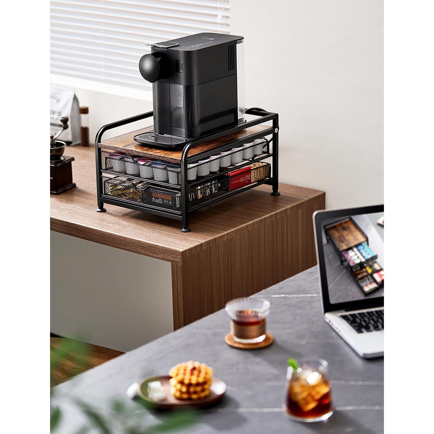 Organizador de Cápsulas de Café SereneHome - Madera y Metal, 2 Cajones