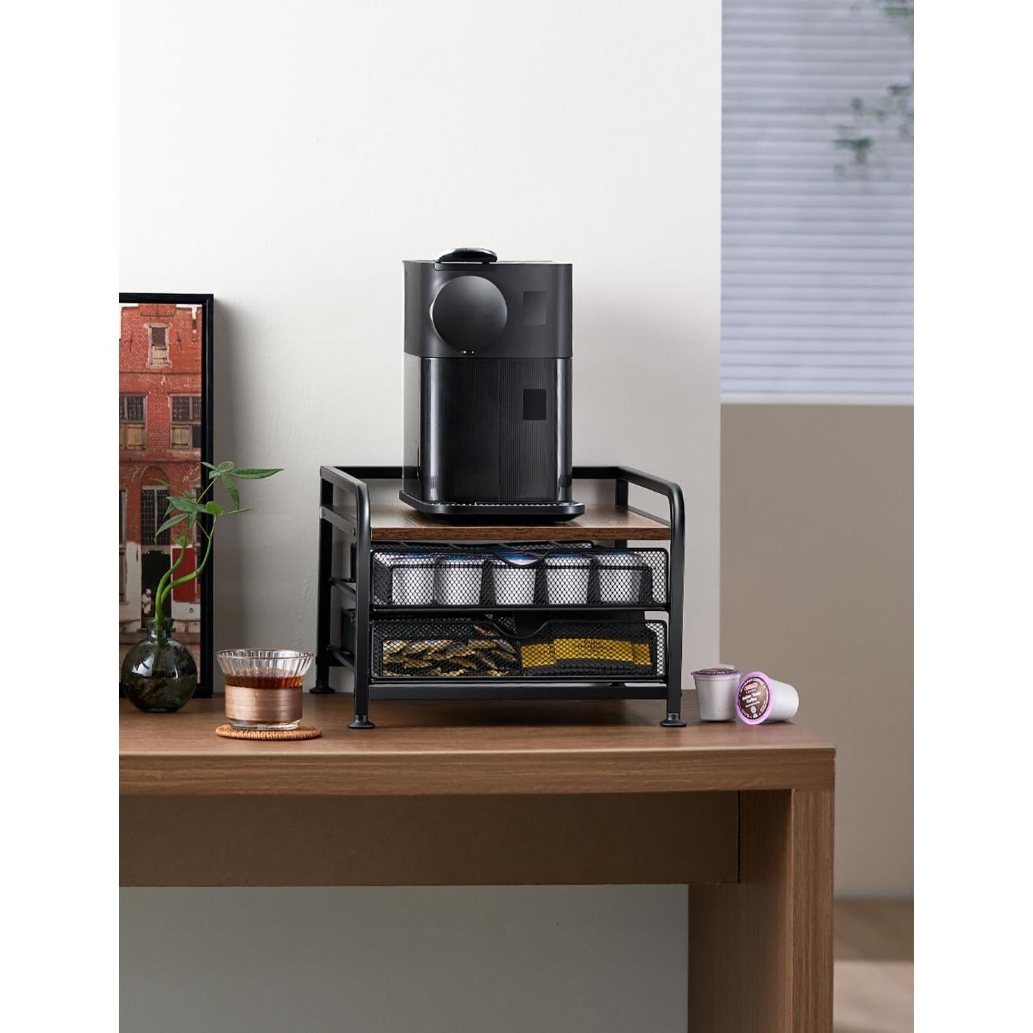 Organizador de Cápsulas de Café SereneHome - Madera y Metal, 2 Cajones