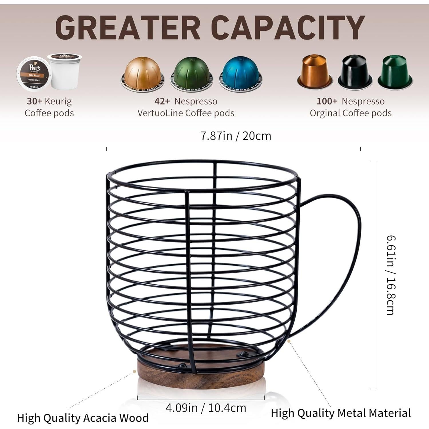 Soporte para cápsulas de café QTTCMY con base de madera - Organizador de encimera