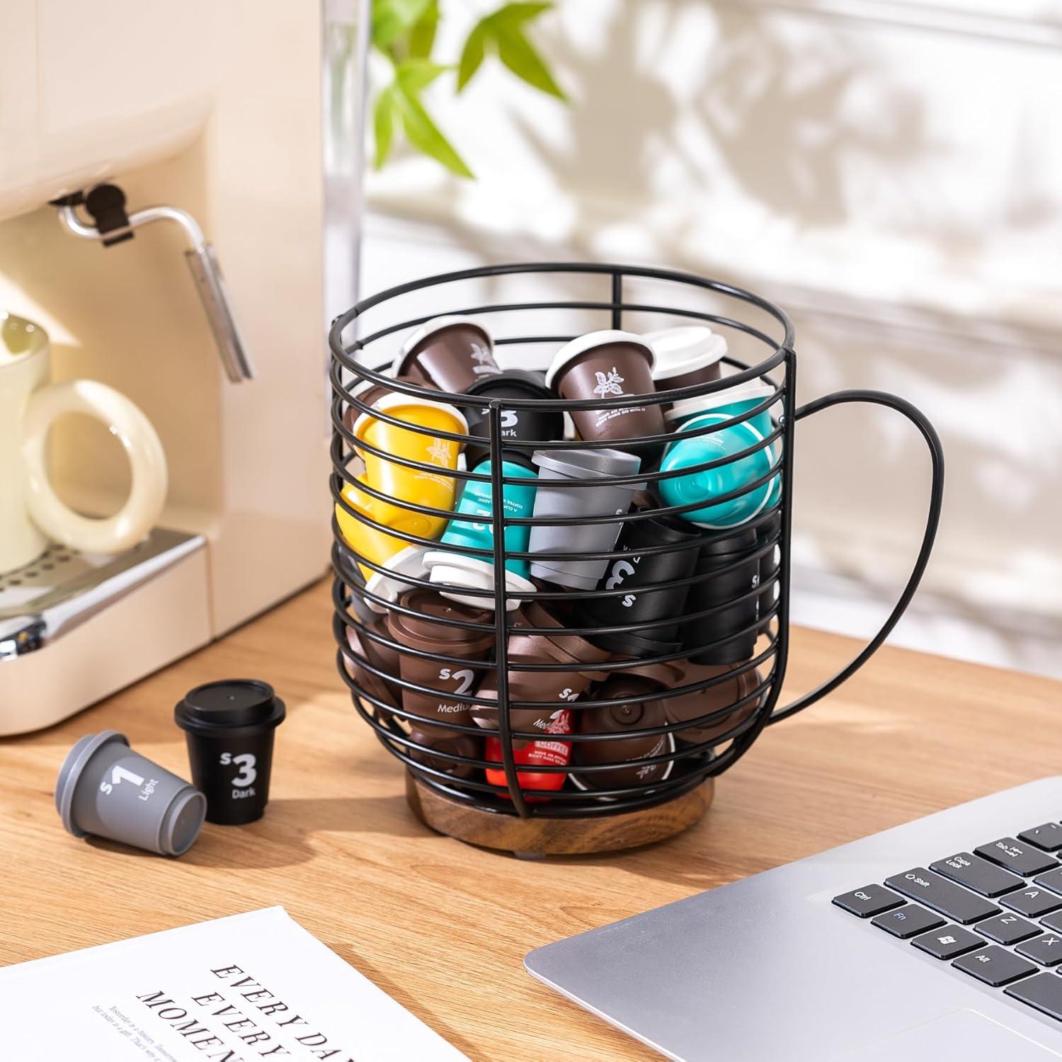 Soporte para cápsulas de café QTTCMY con base de madera - Organizador de encimera