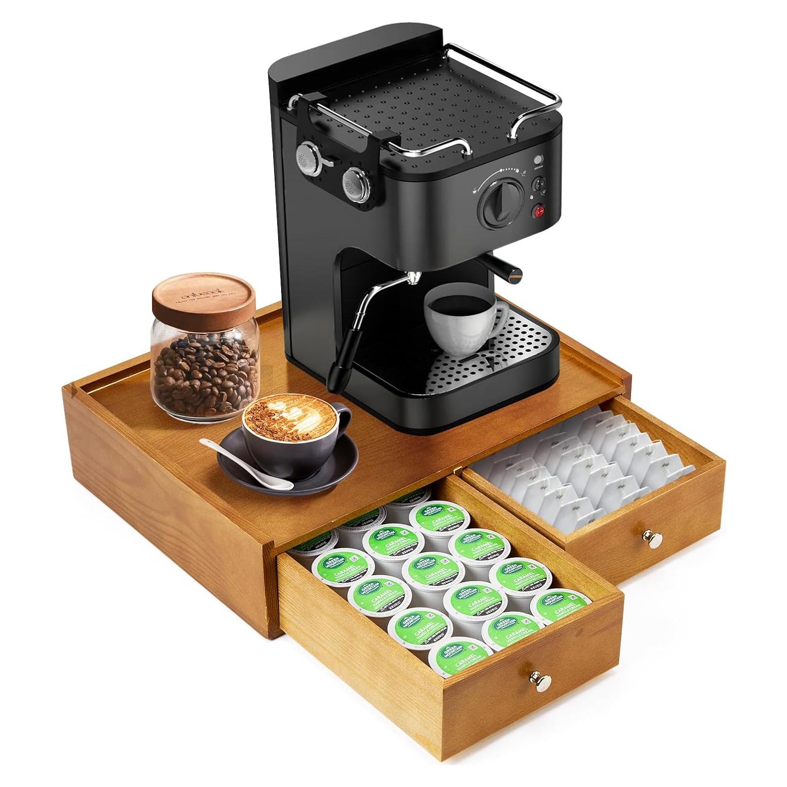 Organizador de K Cups Inlisy de Madera Natural con 2 Cajones