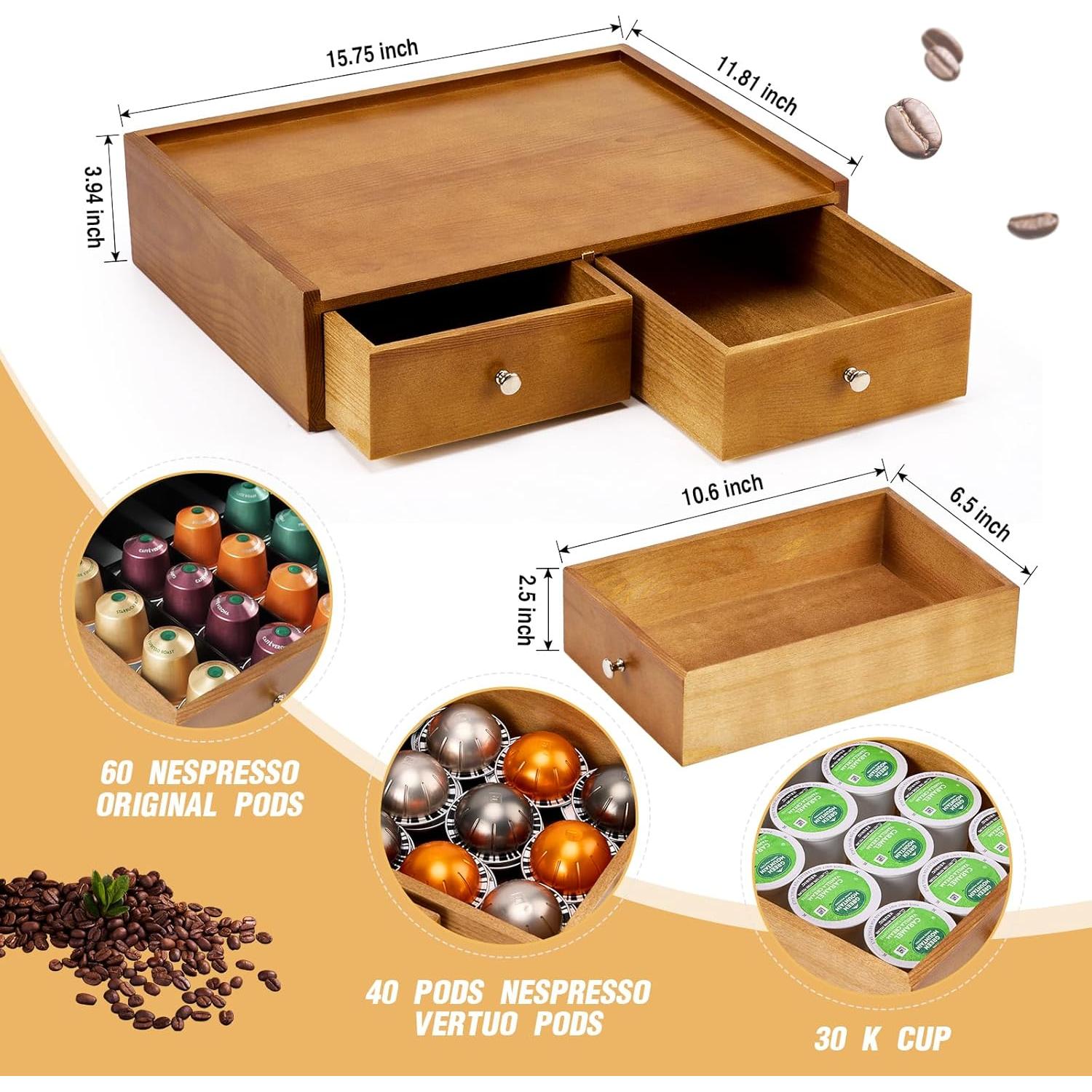 Organizador de K Cups Inlisy de Madera Natural con 2 Cajones