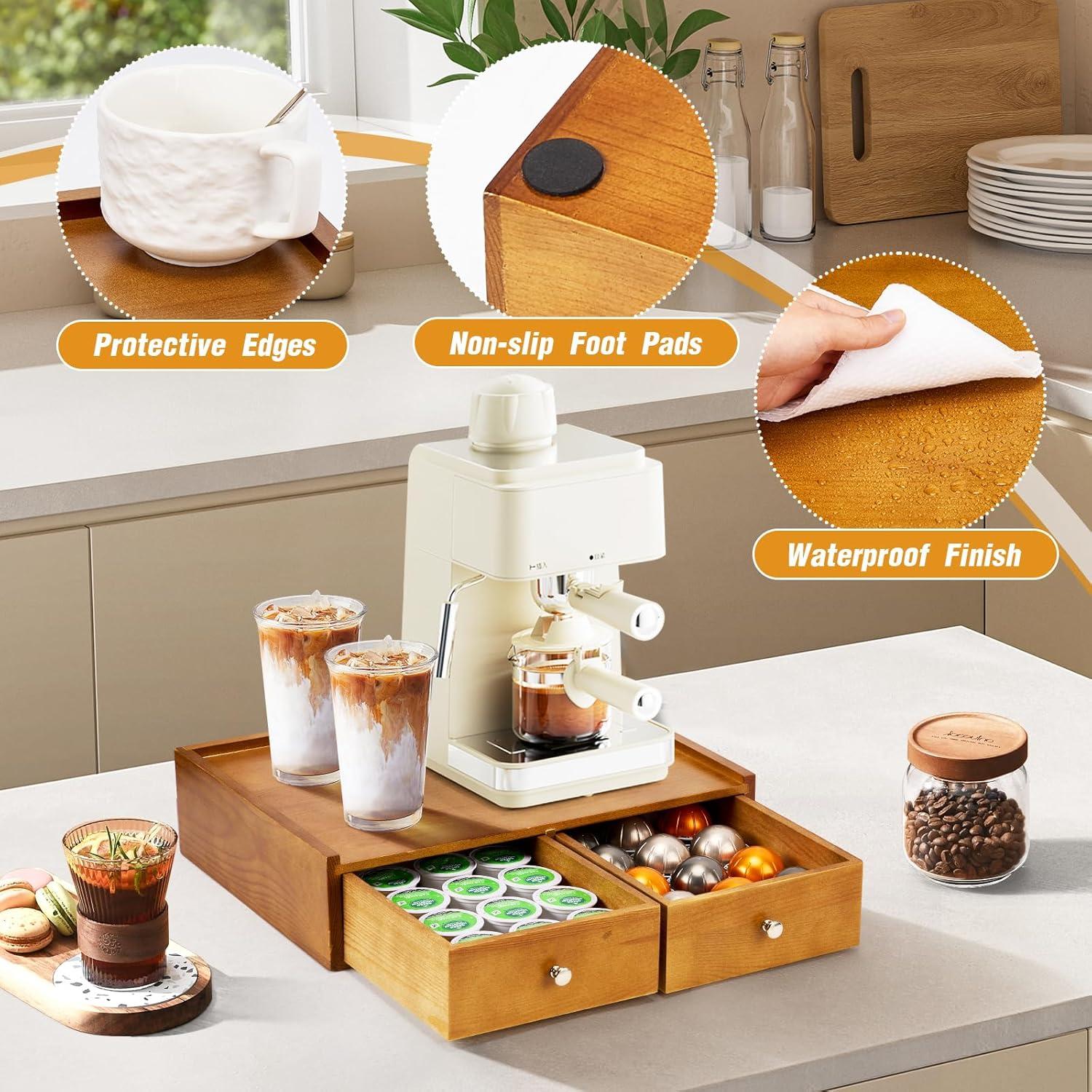 Organizador de K Cups Inlisy de Madera Natural con 2 Cajones