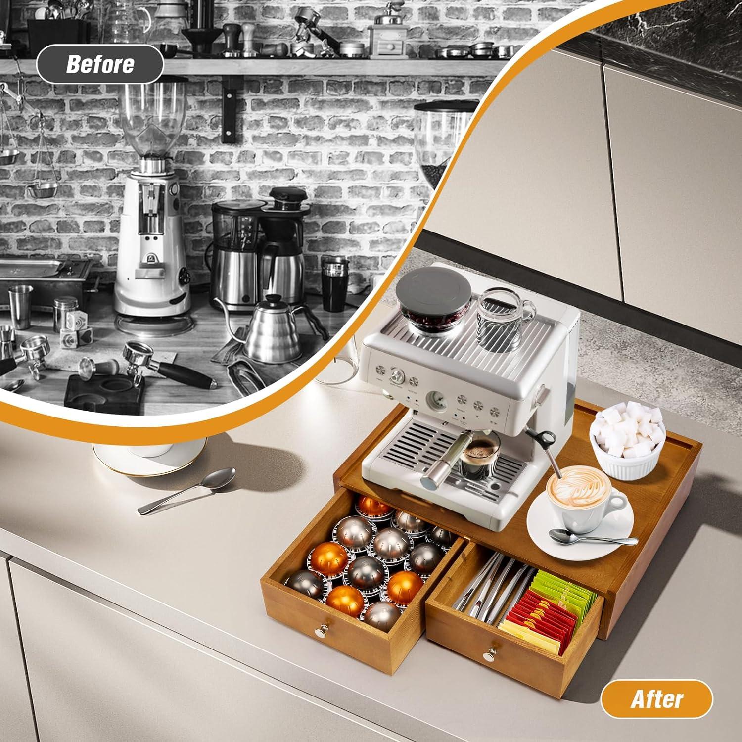 Organizador de K Cups Inlisy de Madera Natural con 2 Cajones