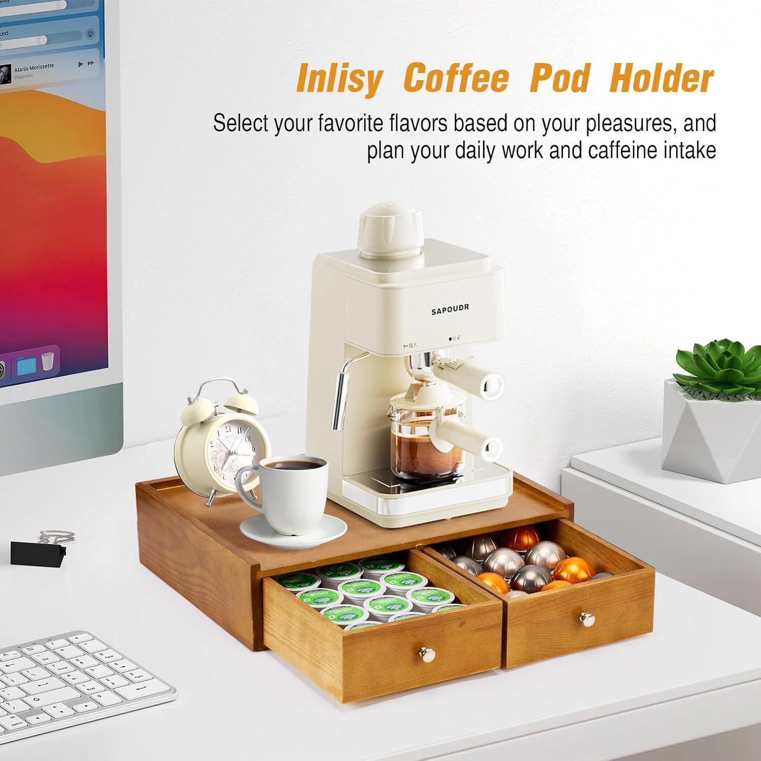 Organizador de K Cups Inlisy de Madera Natural con 2 Cajones