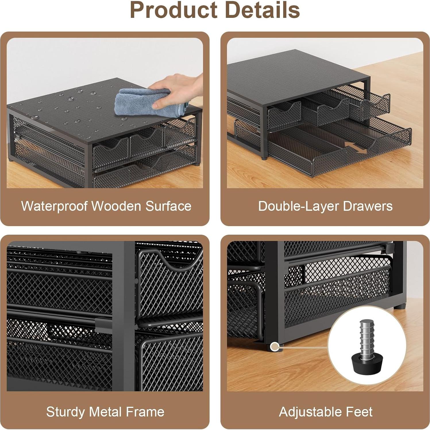 Soporte para cápsulas de café NEYCIL, 3 cajones, negro