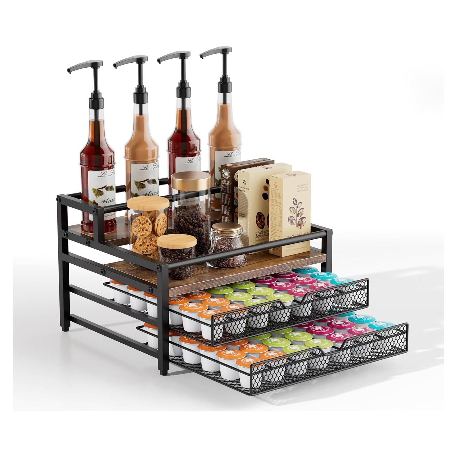 Organizador de jarabes de café Segtenant 4 niveles con 2 cajones