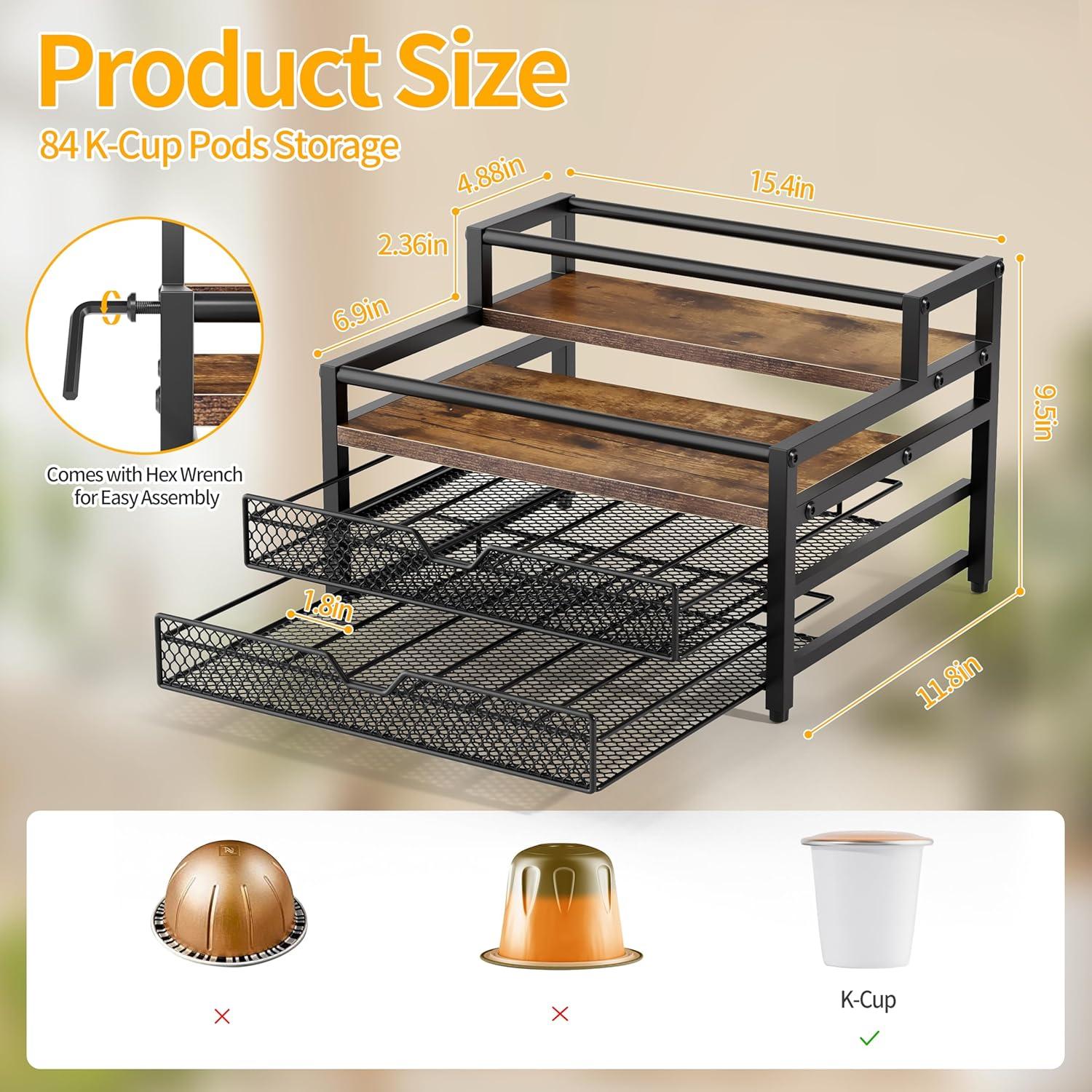 Organizador de jarabes de café Segtenant 4 niveles con 2 cajones