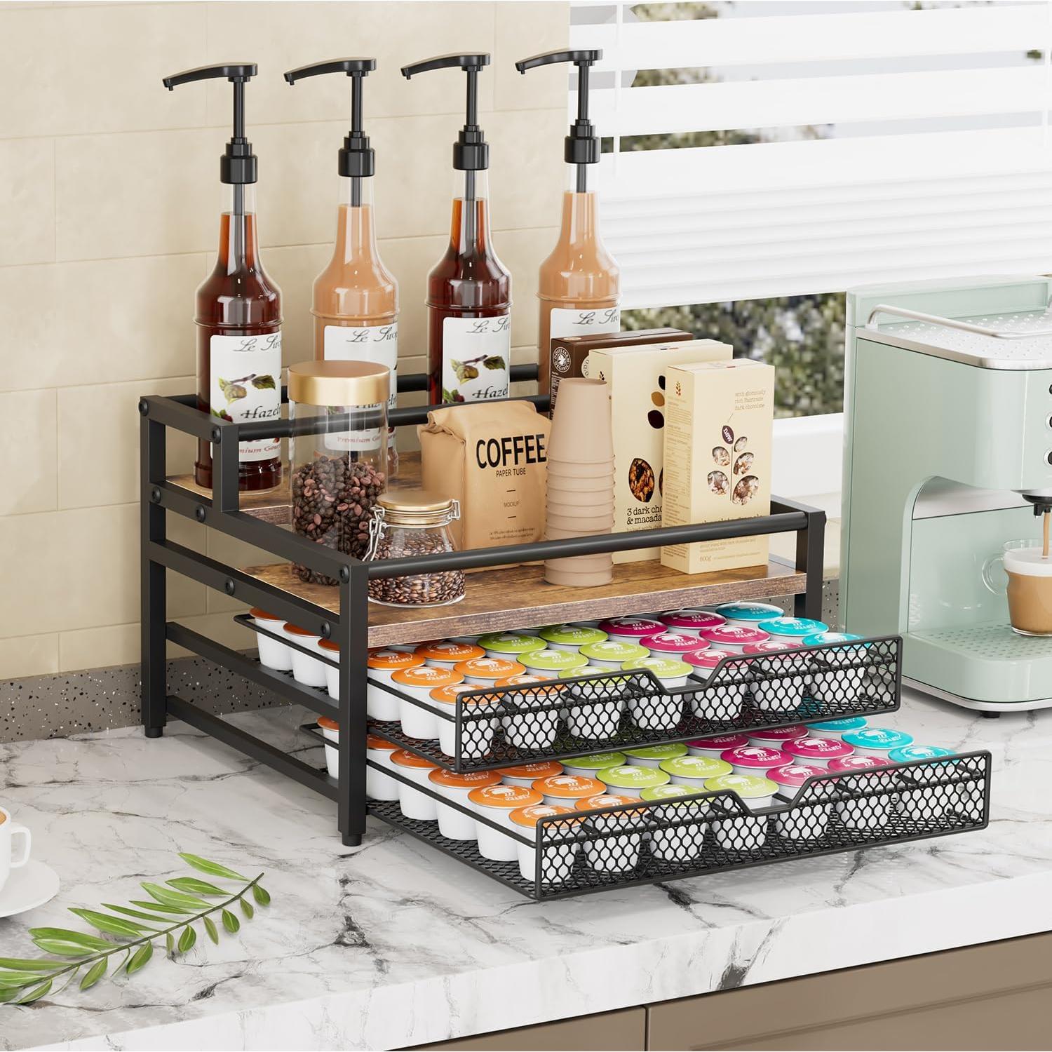Organizador de jarabes de café Segtenant 4 niveles con 2 cajones