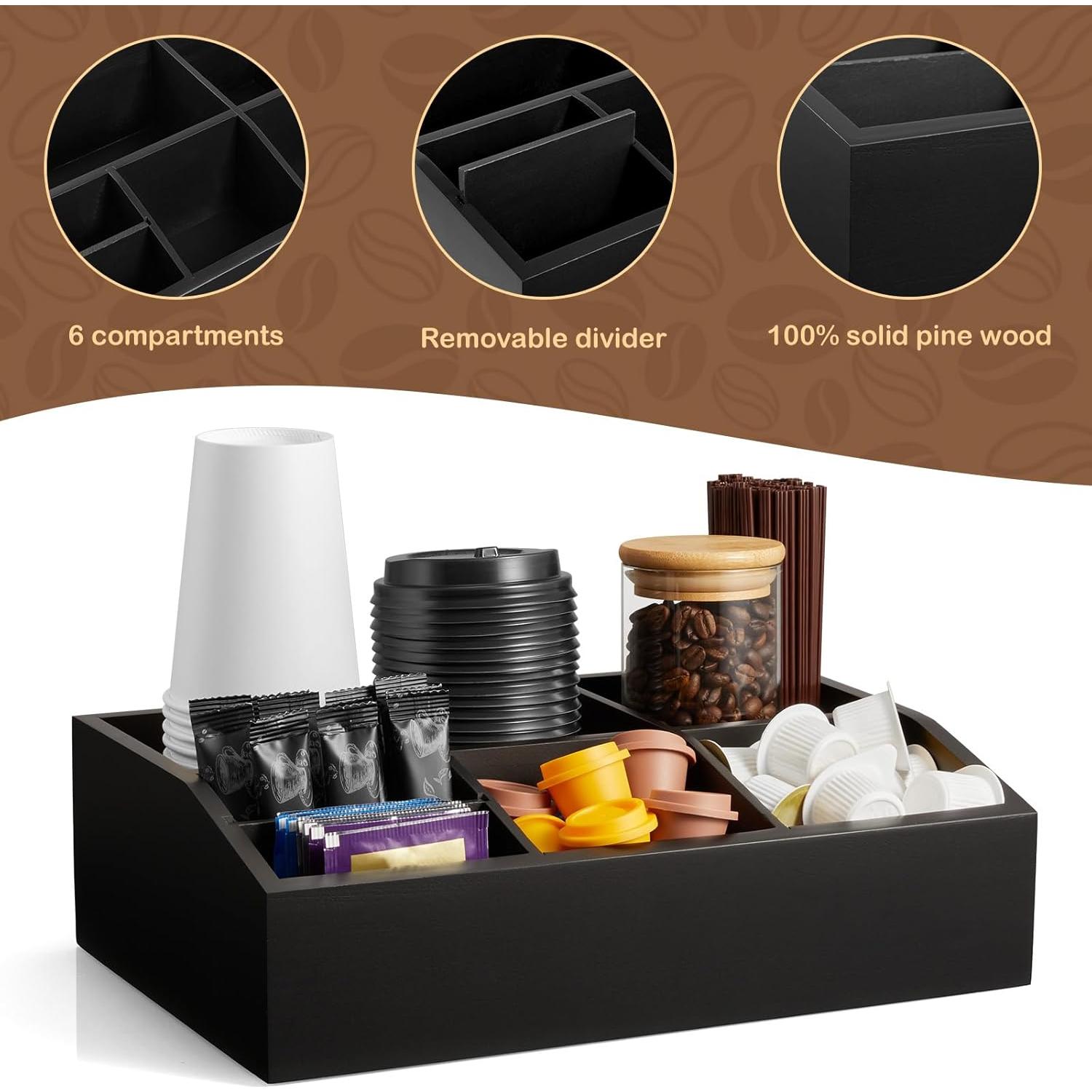Organizador de Café GCWSTJK Negro con 6 Compartimentos