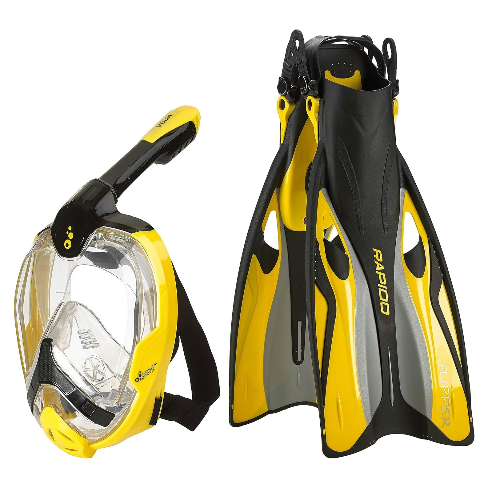 Aletas y Máscara de Snorkel Phantom Aquatics 180° Amarillo