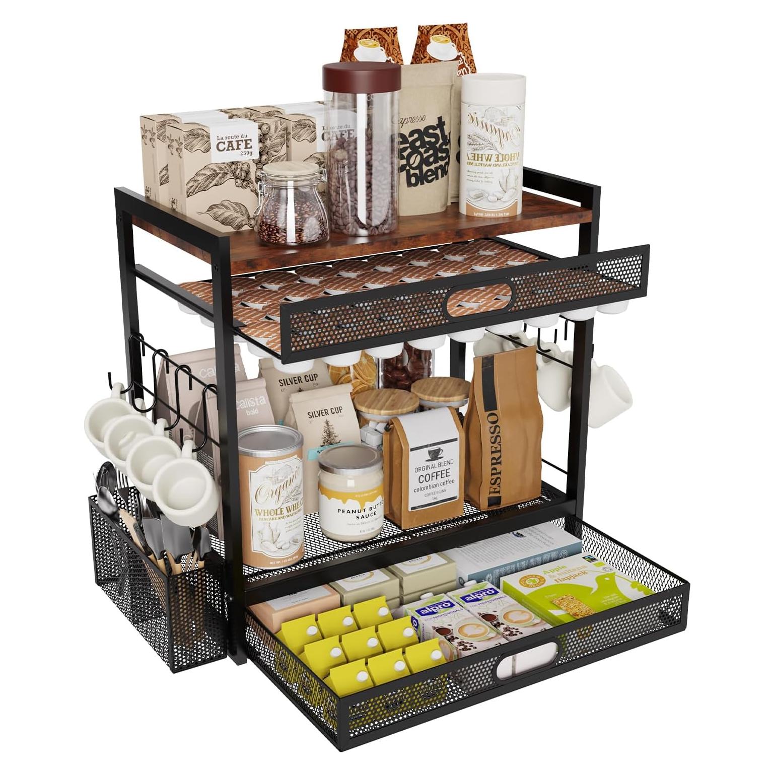 Organizador de Bar de Café SRJZMLY con Cajón y Soporte para Tazas