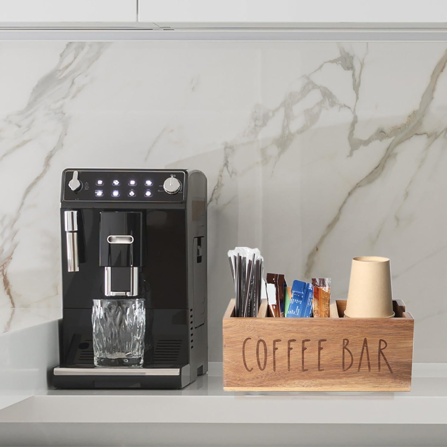 Organizador de Estación de Café LBEMEY de Madera Acacia 3 Compartimentos