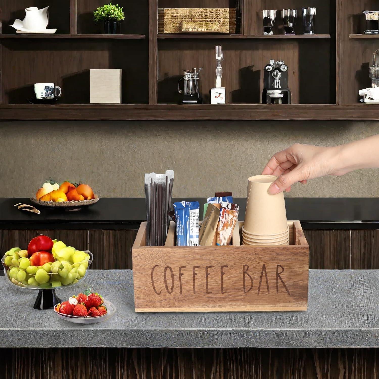 Organizador de Estación de Café LBEMEY de Madera Acacia 3 Compartimentos