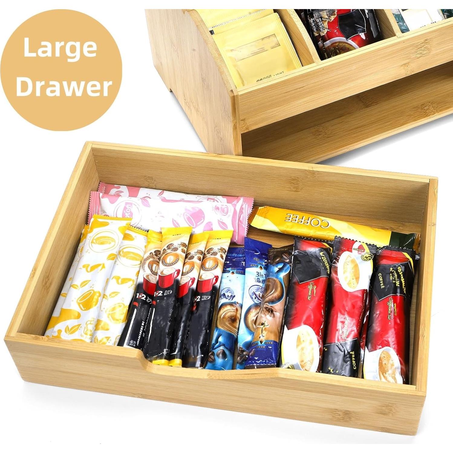 Organizador de Café Covzoe de Bambú con Cajón y 5 Compartimentos