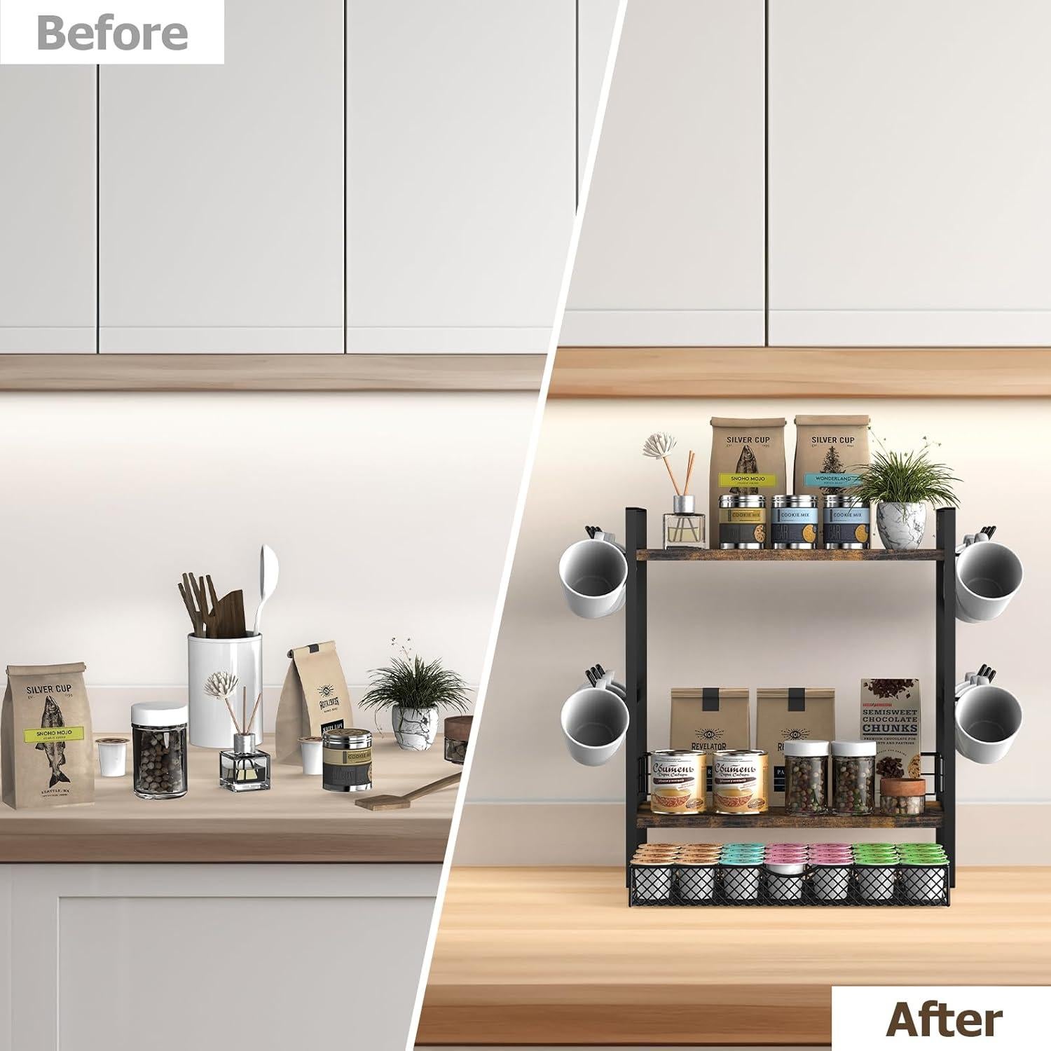 Organizador de Café OGEMXU 3 Niveles con Ganchos para Tazas