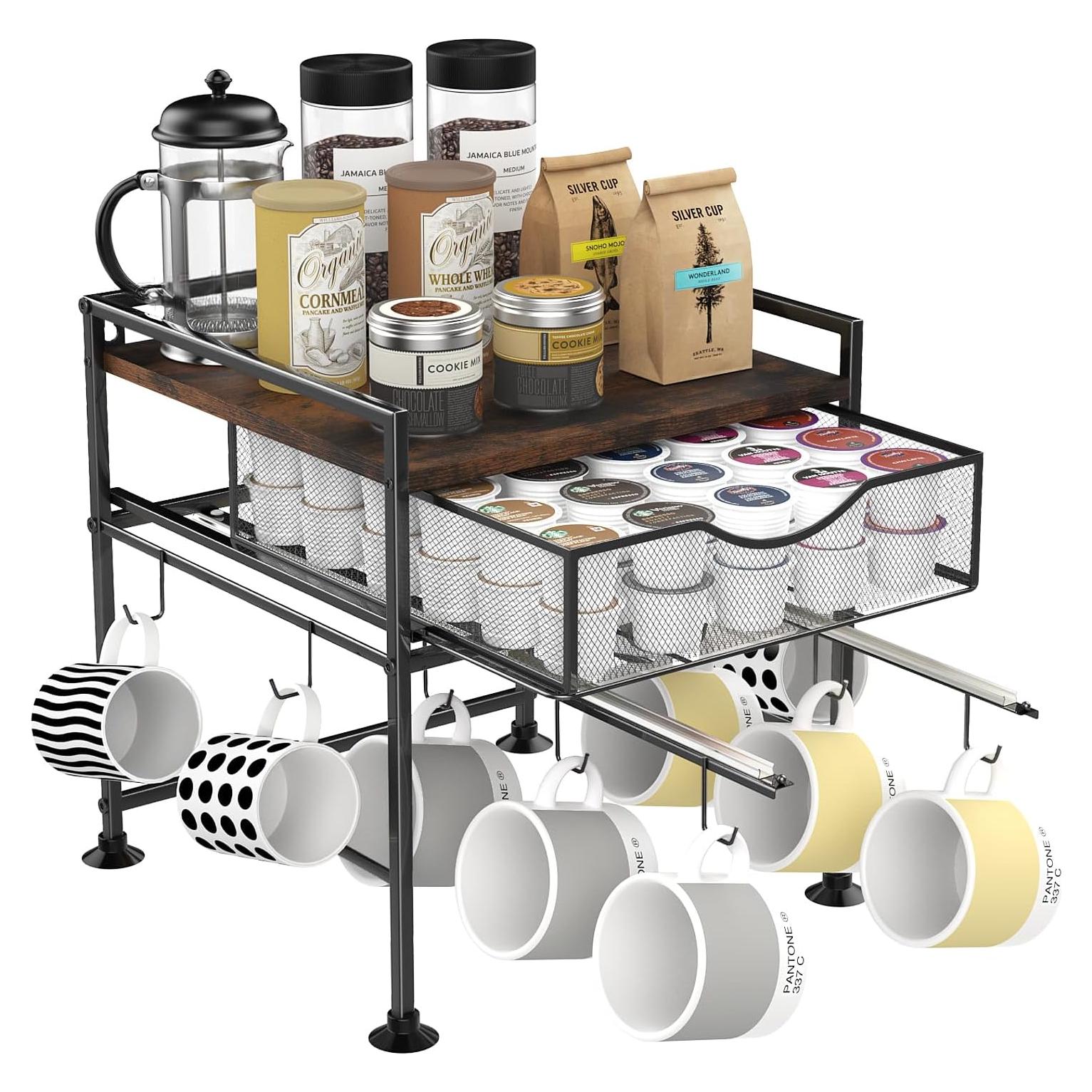 Organizador de Café Kssiaz con Soporte para Tazas y Cajón