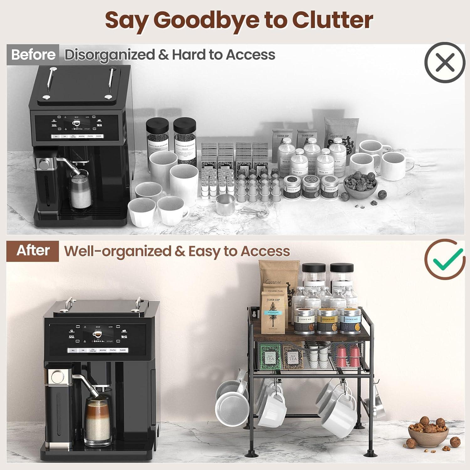 Organizador de Café Kssiaz con Soporte para Tazas y Cajón