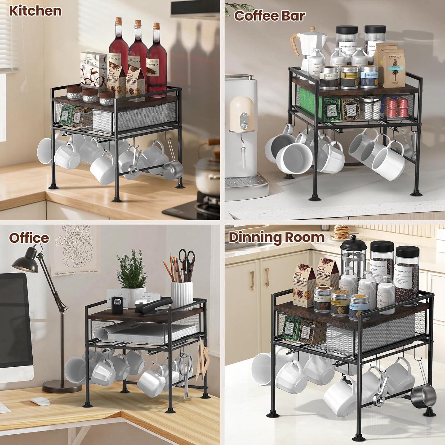 Organizador de Café Kssiaz con Soporte para Tazas y Cajón