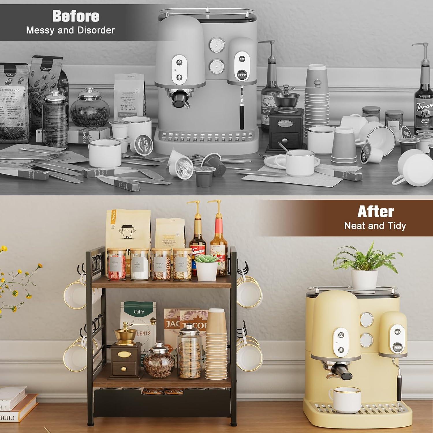 Organizador de Bar de Café BSTSLL 3 Niveles con Cajón para 30 Cápsulas