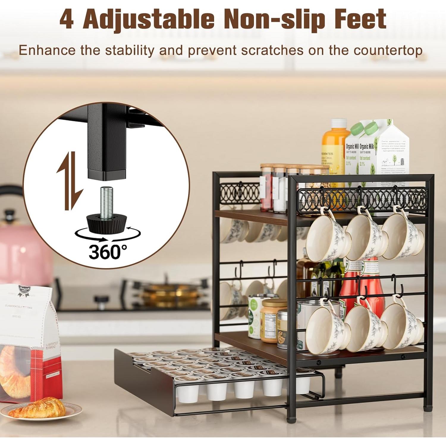 Organizador de Bar de Café BSTSLL 3 Niveles con Cajón para 30 Cápsulas