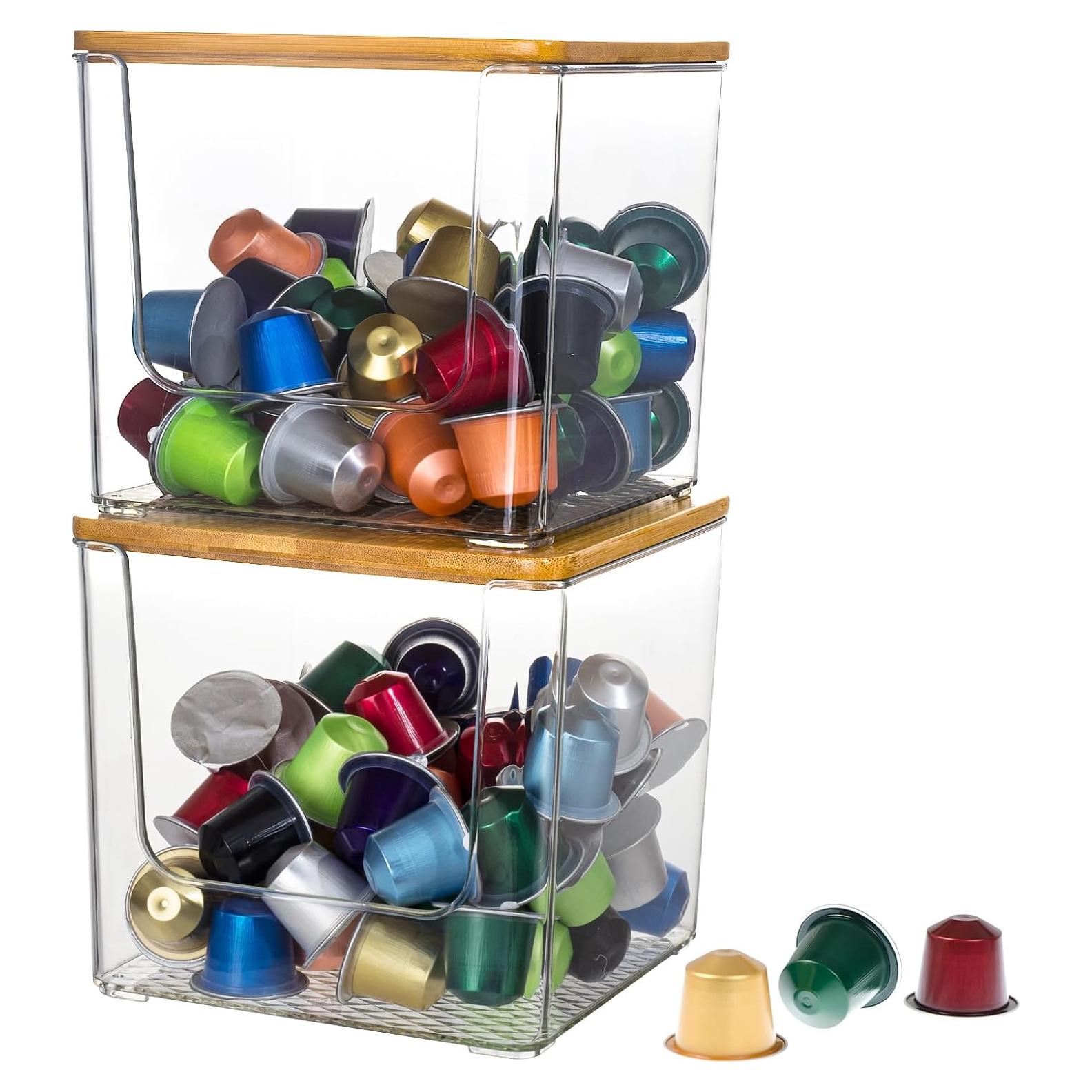 Soporte para Cápsulas de Café VANZAVANZU 2-Pack Acrílico con Tapa de Bambú