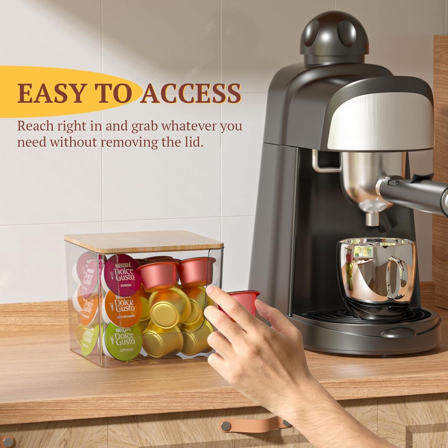 Soporte para Cápsulas de Café VANZAVANZU 2-Pack Acrílico con Tapa de Bambú