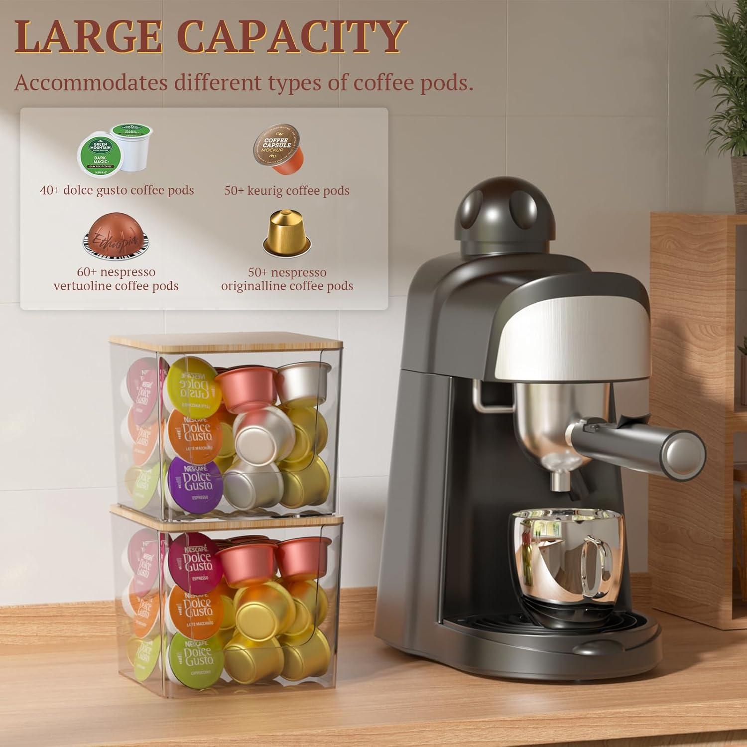 Soporte para Cápsulas de Café VANZAVANZU 2-Pack Acrílico con Tapa de Bambú