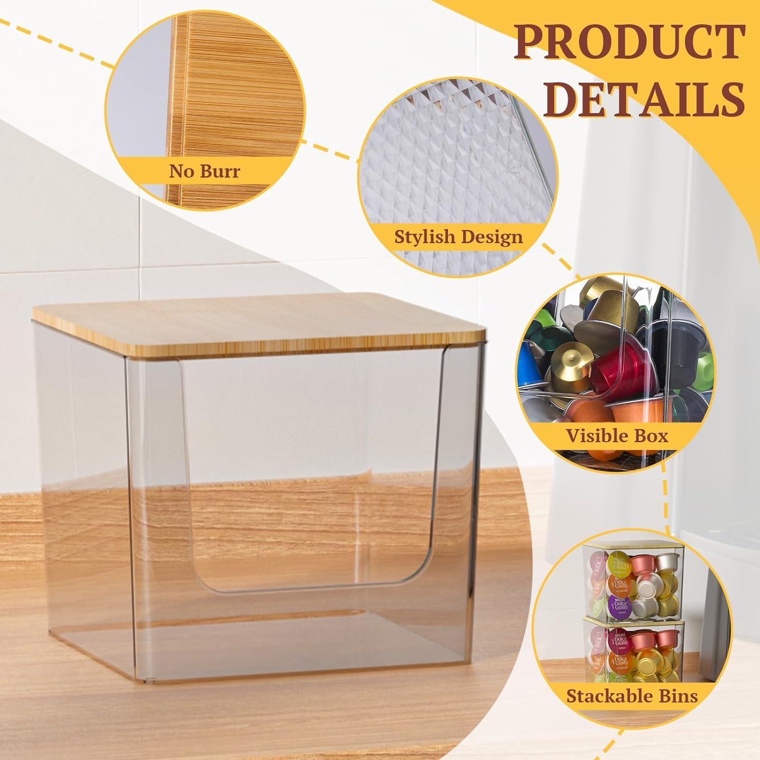 Soporte para Cápsulas de Café VANZAVANZU 2-Pack Acrílico con Tapa de Bambú