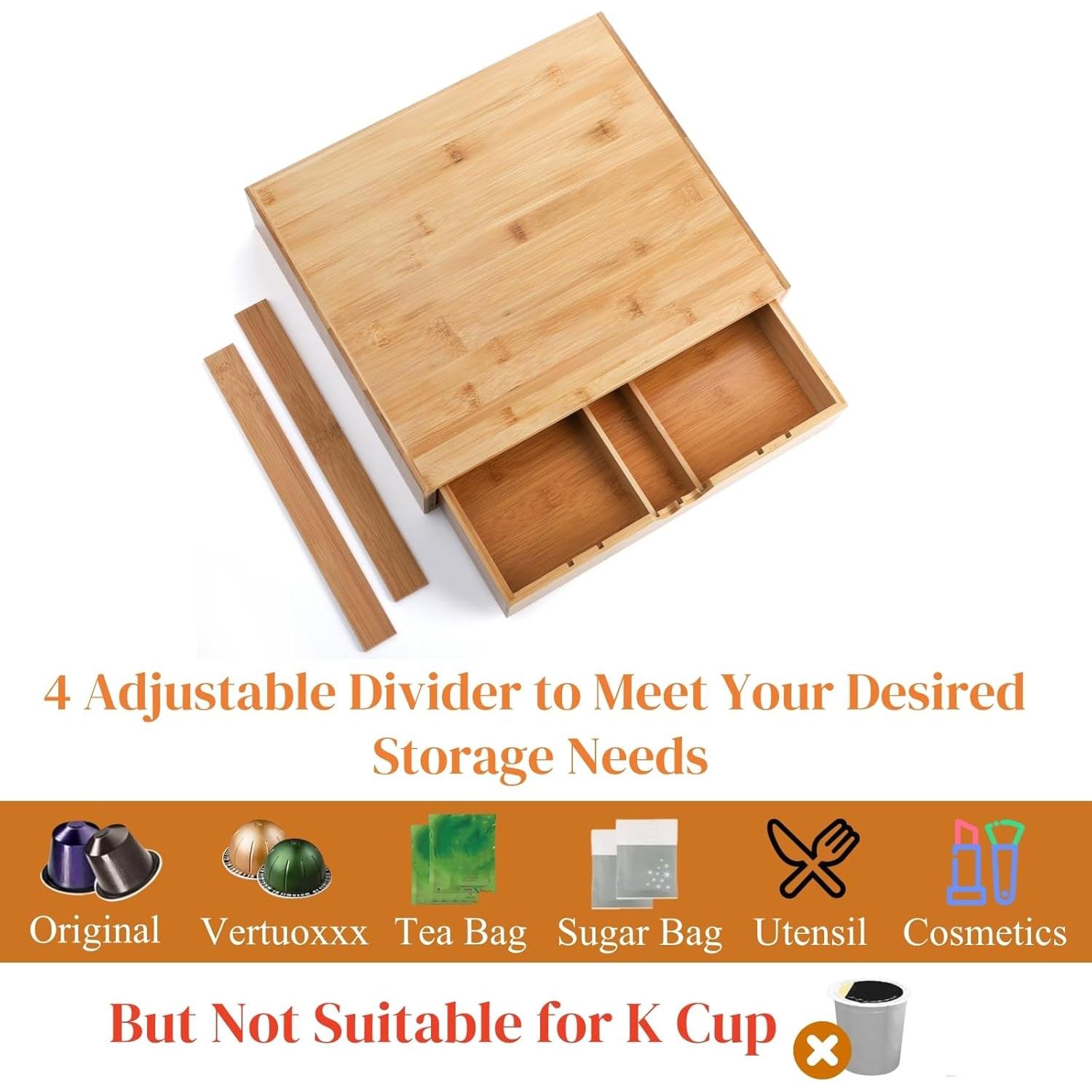 Organizador de Bolsas de Té Peohud de Bambú con Cajón 35.6x30cm