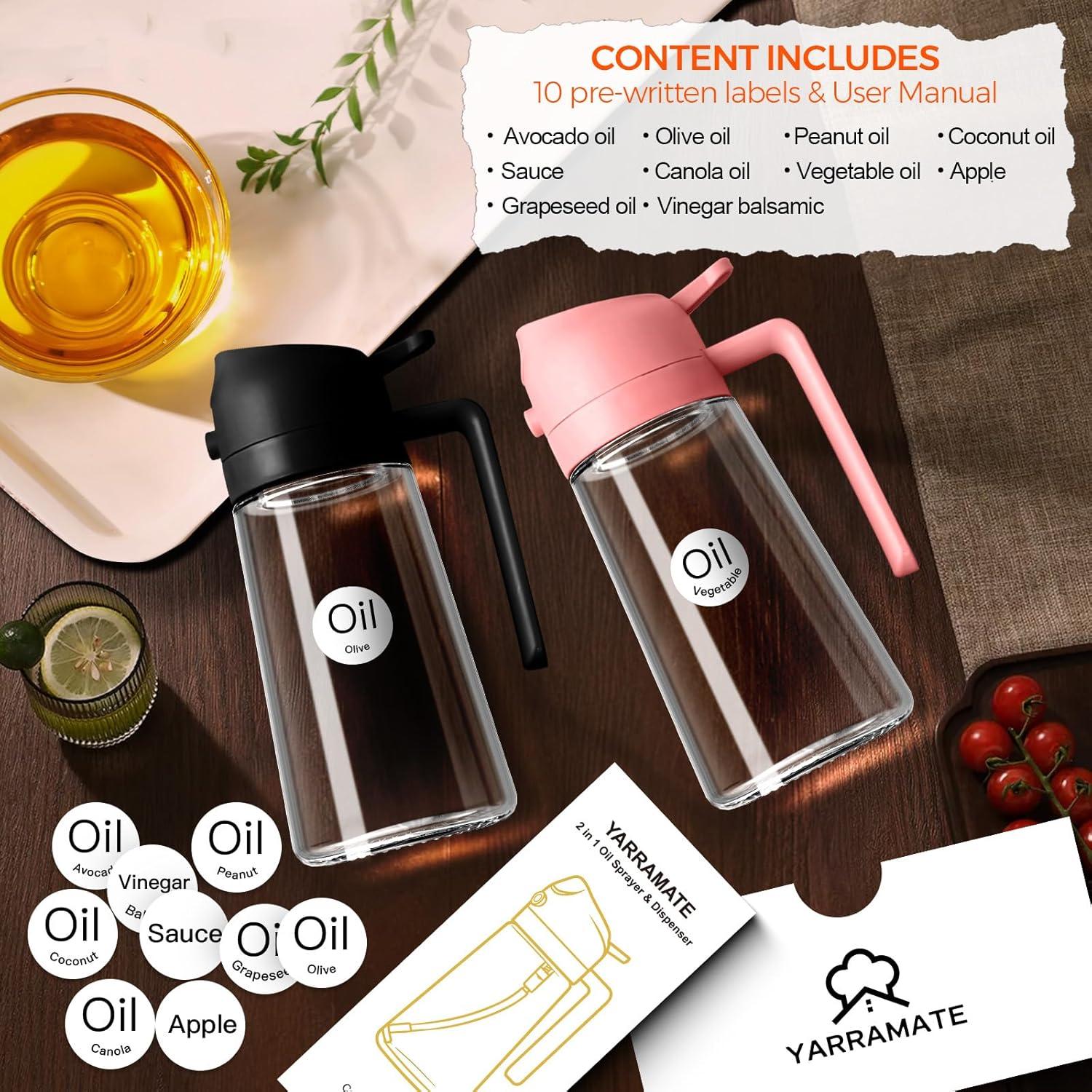Botella Spray de Aceite YARRAMATE 470ml Doble Función Rosa y Negro