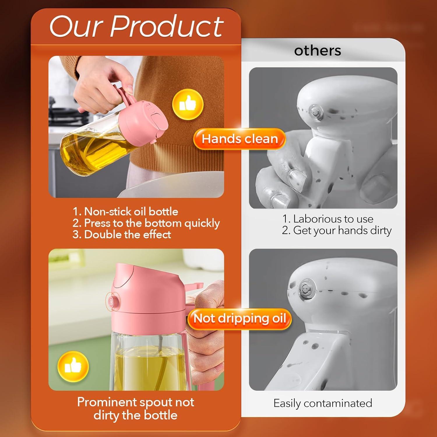 Botella Spray de Aceite YARRAMATE 470ml Doble Función Rosa y Negro