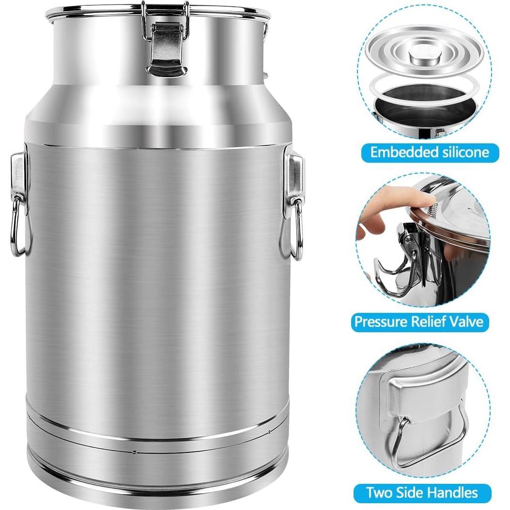 Lata de Leche Acero Inoxidable 304 20L con Grifo y Tapa Sellada