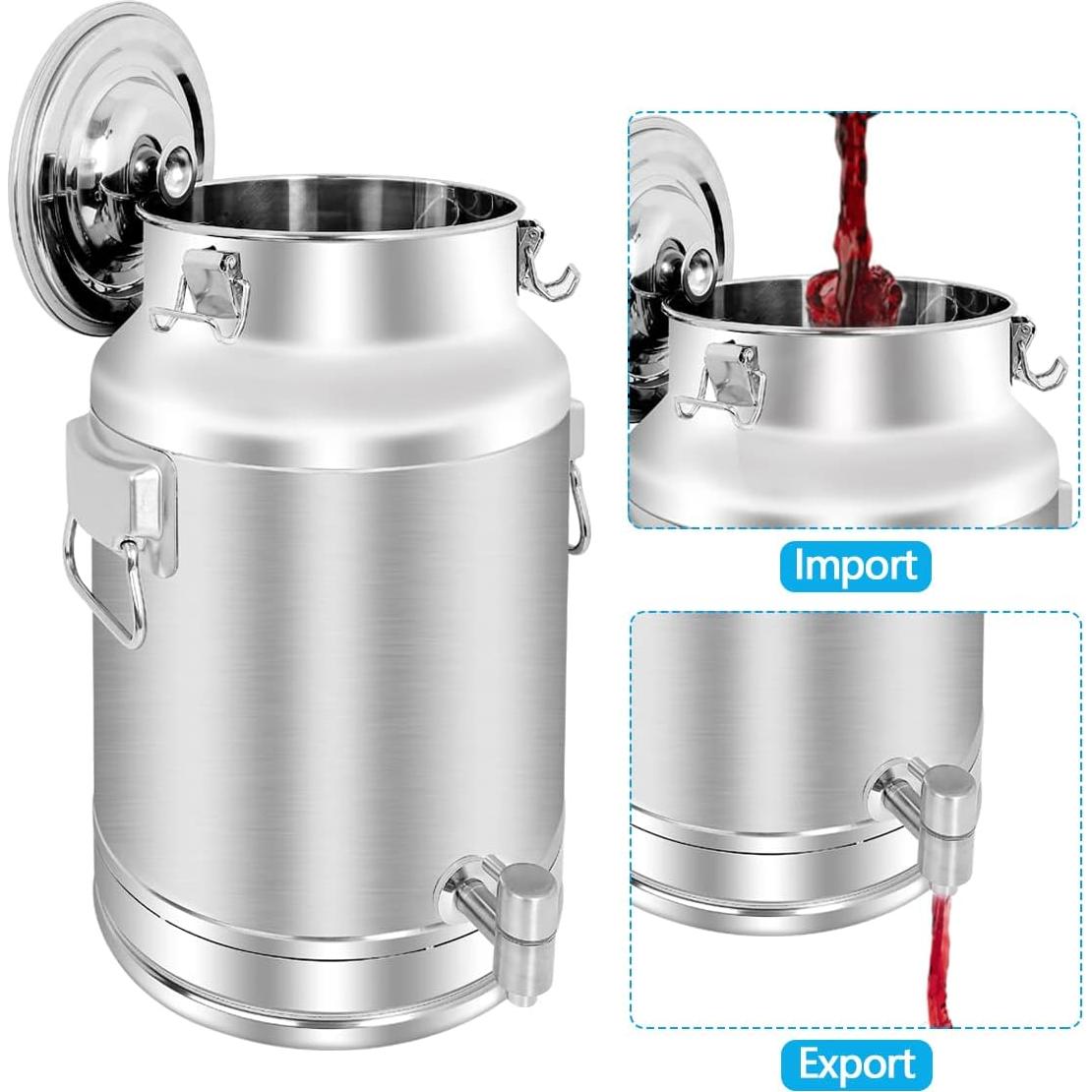 Lata de Leche Acero Inoxidable 304 20L con Grifo y Tapa Sellada