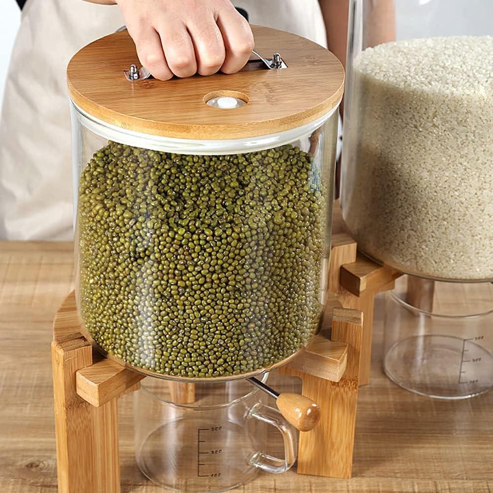 Dispensador de Arroz y Cereal Charmedlamp 5L Vidrio y Bambú