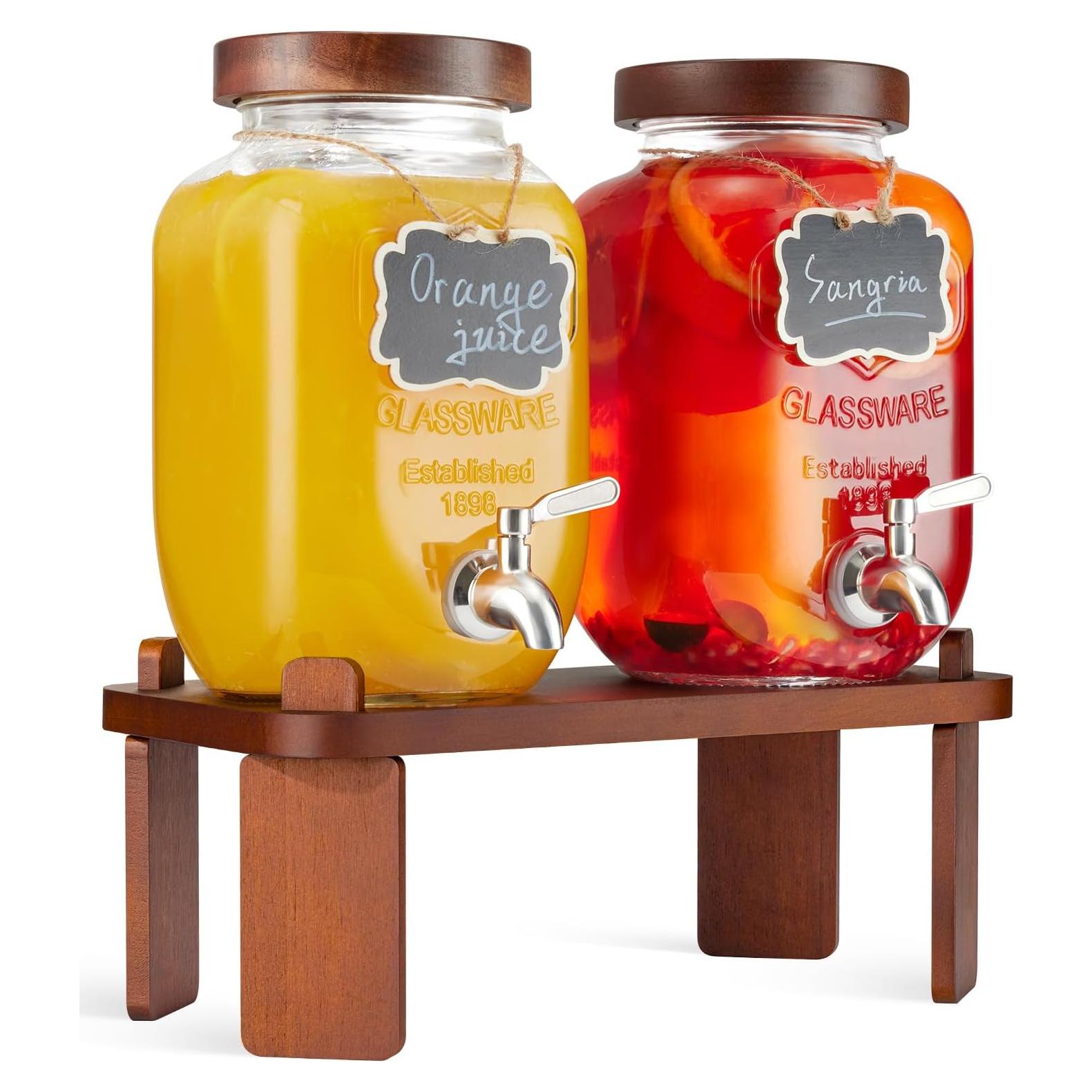 2 Dispensadores de Bebidas de Vidrio FavorFlavor 7.57L con Soporte