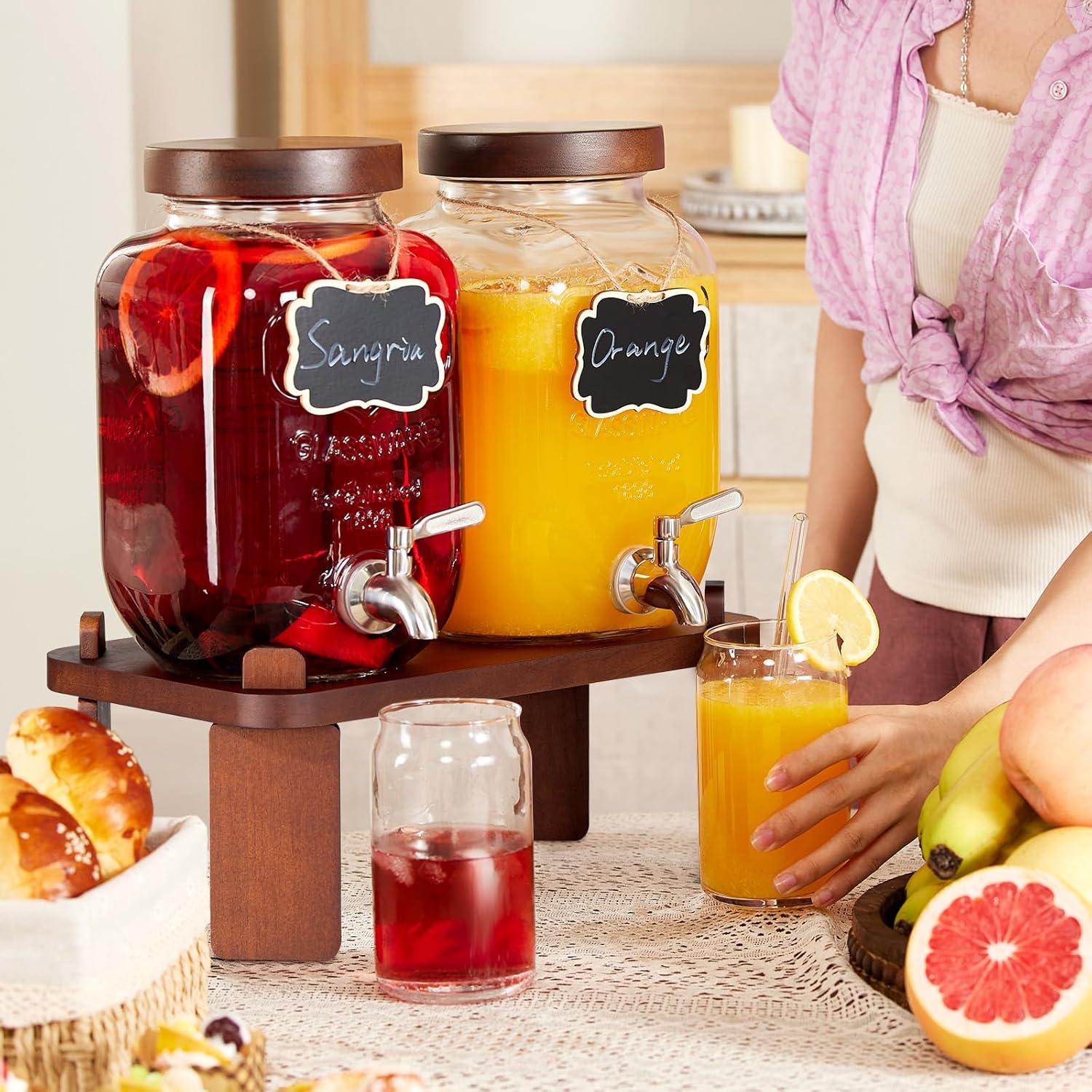 2 Dispensadores de Bebidas de Vidrio FavorFlavor 7.57L con Soporte