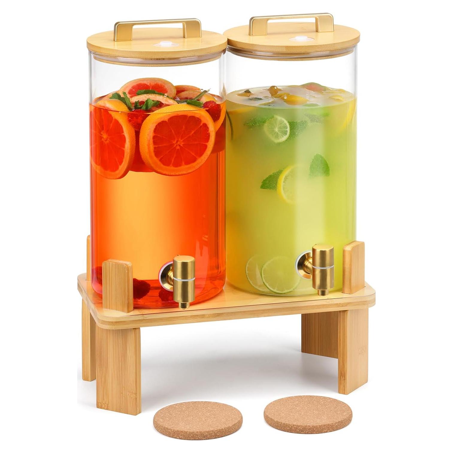 Dispensador de Bebidas de Vidrio MIWUYI 5.68L 2 Pack con Soporte
