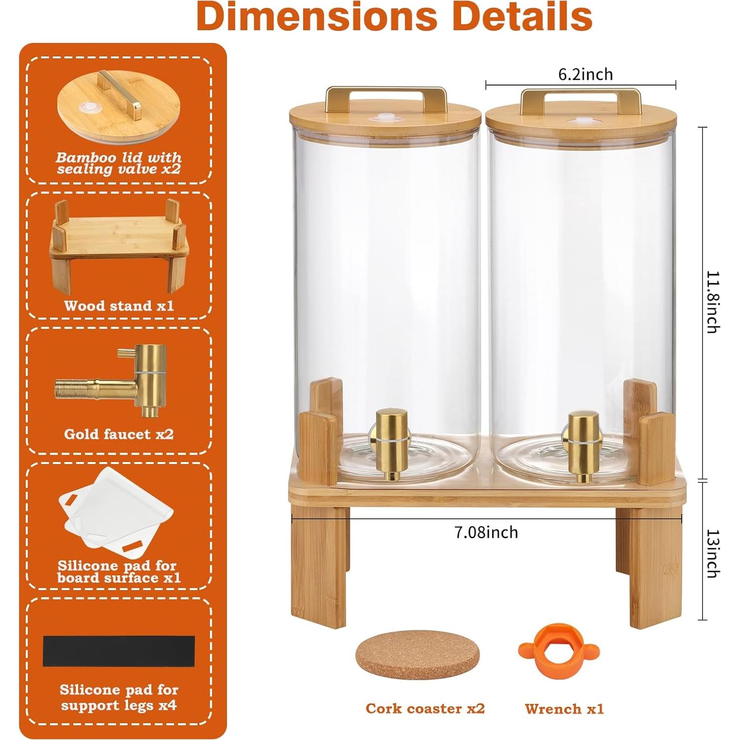Dispensador de Bebidas de Vidrio MIWUYI 5.68L 2 Pack con Soporte