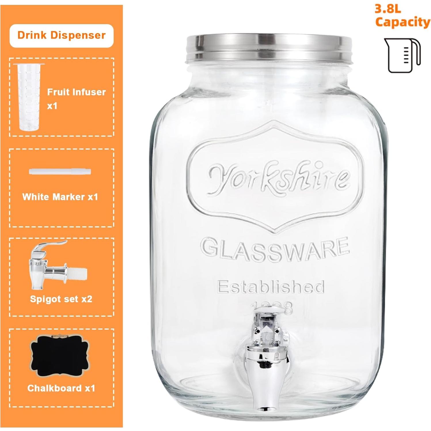 Dispensador de Bebidas de Vidrio MR.KIANGCI 3.785L con Infusor