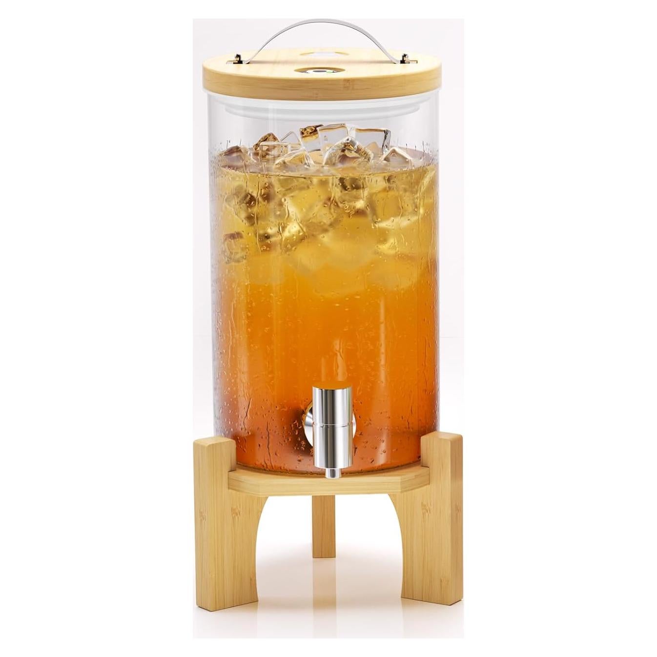 Dispensador de Bebidas de Vidrio VOVUVK 4.54L con Soporte de Bambú