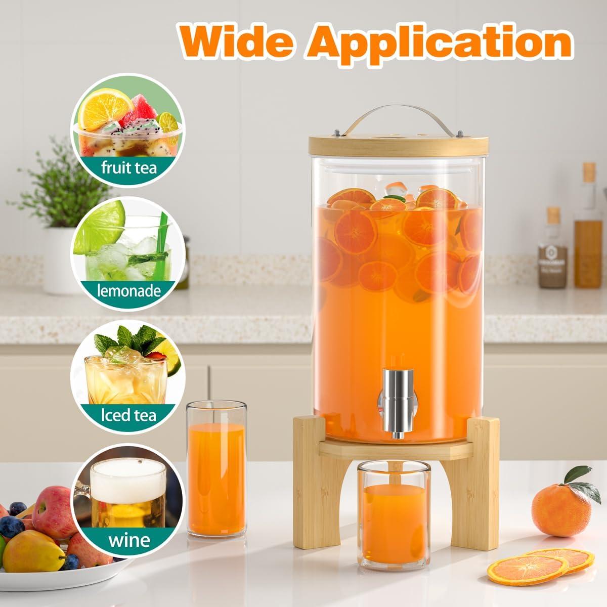 Dispensador de Bebidas de Vidrio VOVUVK 4.54L con Soporte de Bambú