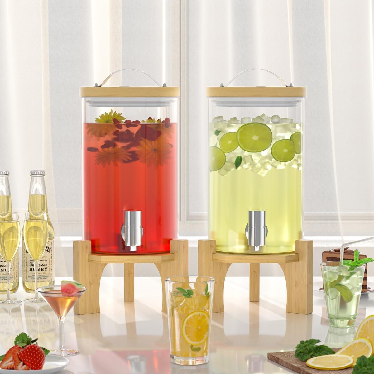 Dispensador de Bebidas de Vidrio VOVUVK 4.54L con Soporte de Bambú